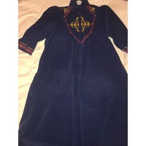 Vanity Fair Petites Navy Blue Velour Embroidered Zip Front Robe Size M